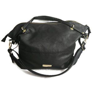 Steve Madden Women's Black Vegan Leather Large Double Handle Crossbody Satchel